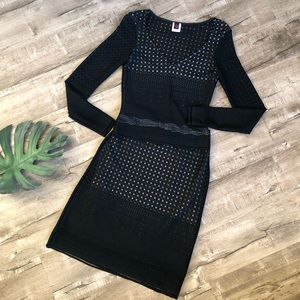 TD4 Black Crochet two Piece Black Top & Skirt Lg